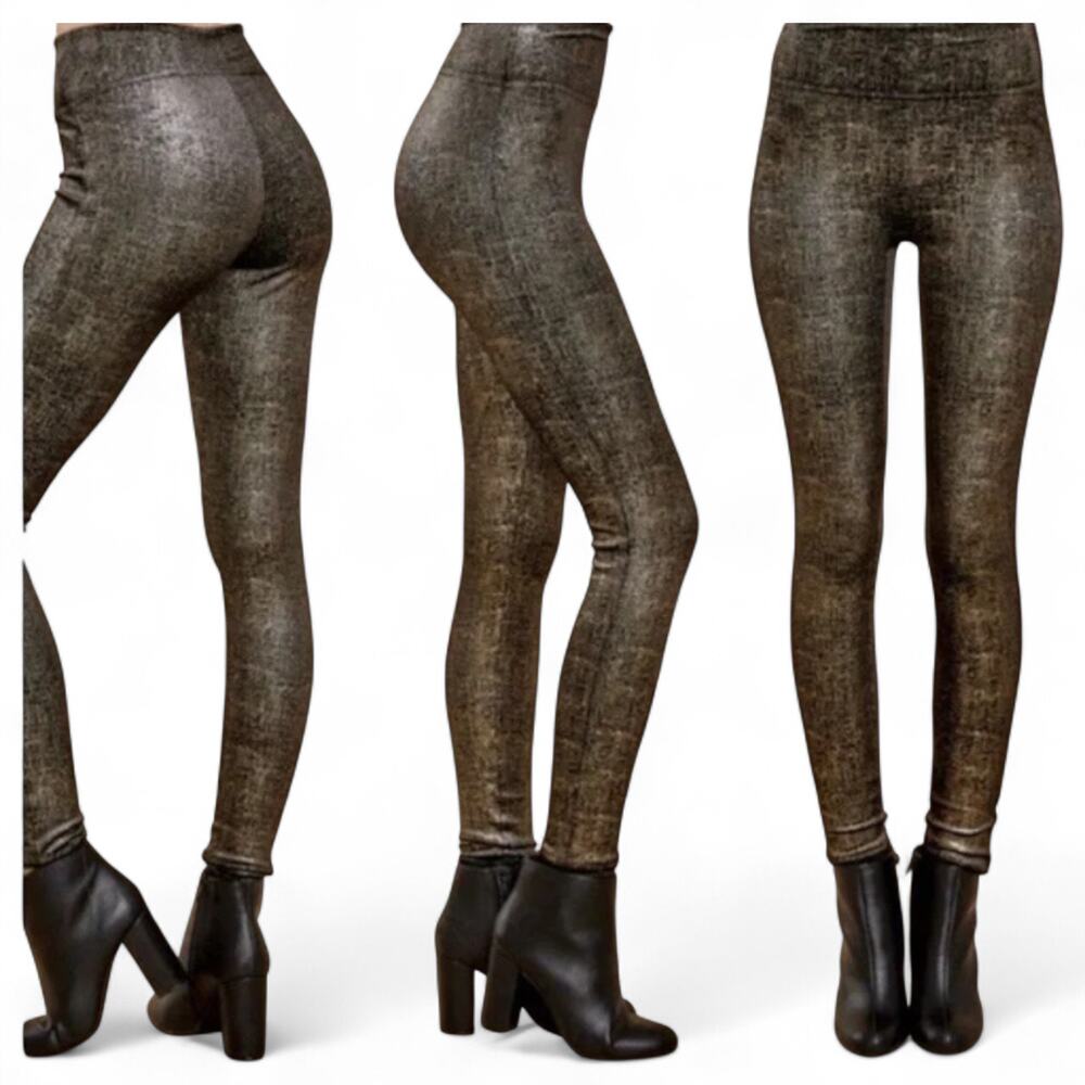Spanx Velvet Shine Legging Black Gold Metallic Soft Shaping Size M 20188R